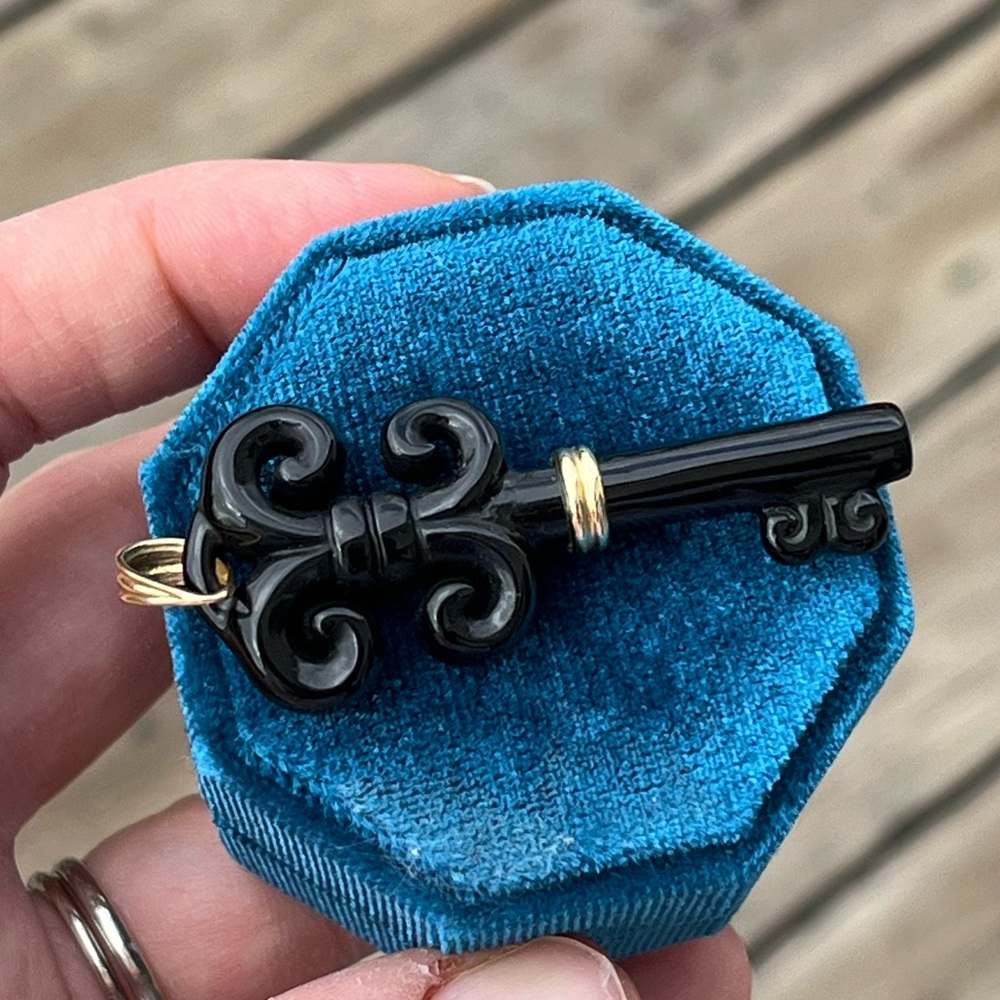 14K & Black Enamel Large Key Pendant